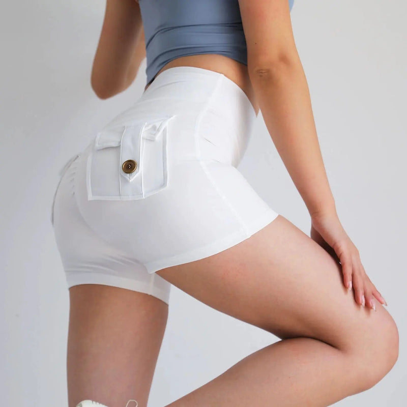 Fitness Exercise Three-Quarter Pants Cargo Air Dry Pocket Yoga Tight lift the hips Women's Shorts.