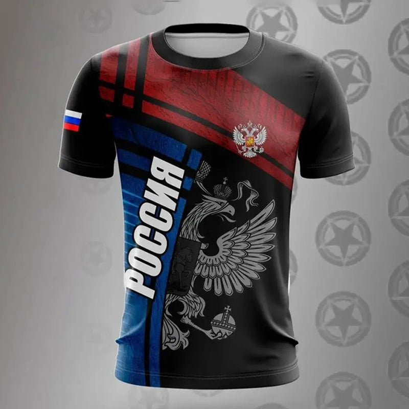 Men's T-shirts Casual Fashion Summer New Russian Flag Short Sleeved Tops.
