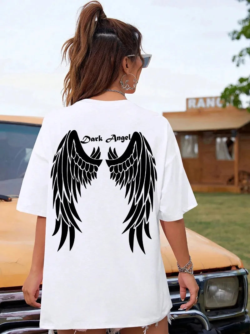 Dark Angel Wing Hot Sale Graphic Printed T-Shirts for Women.