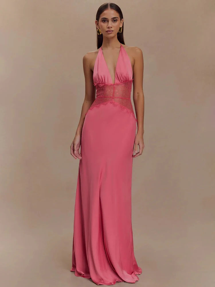 Mozision Summer Backless Sexy Maxi Dress Women Gown Patchwork.