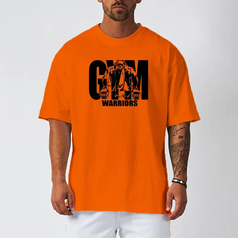 Summer Oversized Running T-shirts Mens Dropped Shoulder Half Sleeve Tee.