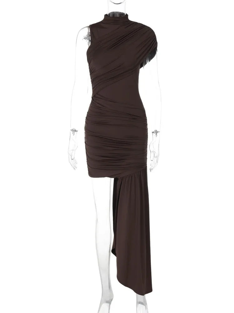 Mozision Irregular Draped Ruched Sexy Mini Dress For Women.
