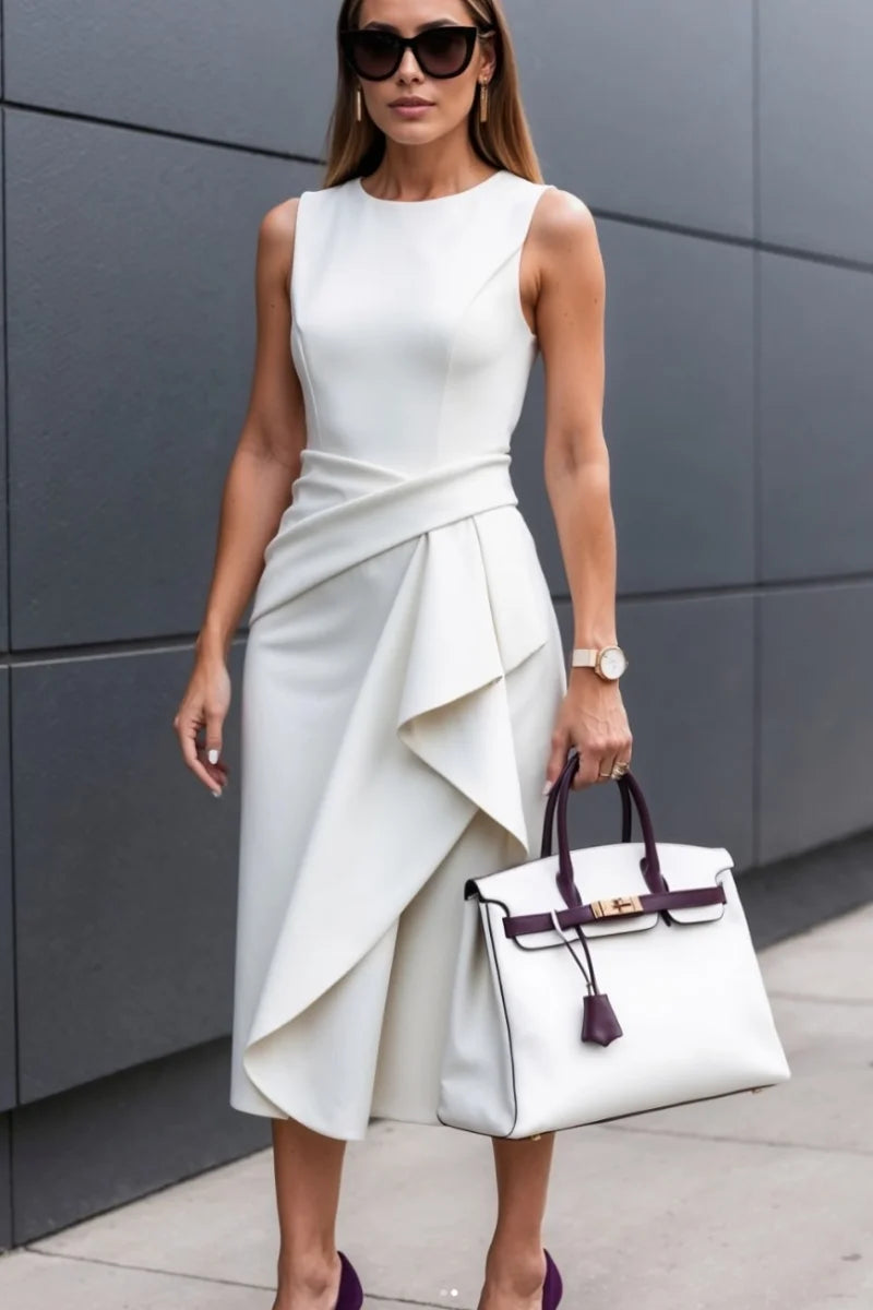 Women’s Classy Solid Color with Scoop Neck Split Dresses.