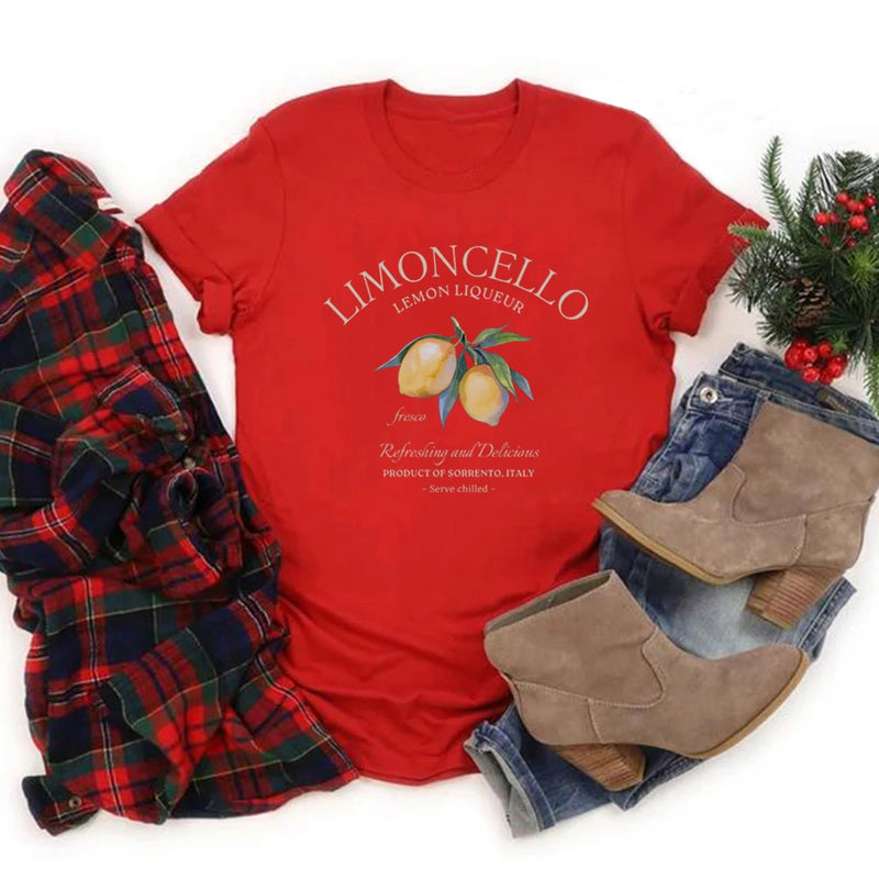 Limoncello T-Shirt Italy Lemons T-shirt Women Short Sleeve O-neck.