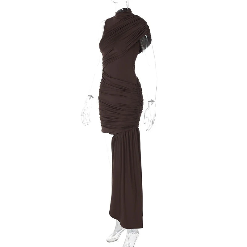 Mozision Irregular Draped Ruched Sexy Mini Dress For Women.