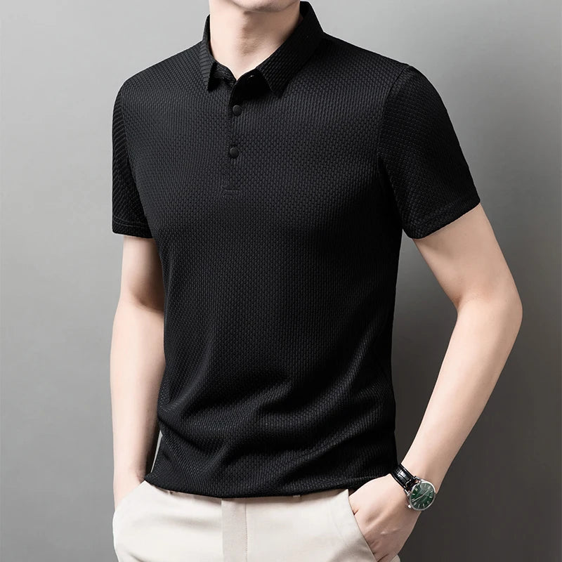 Men's Business Casual Short Sleeved Bone Flower Solid Color.