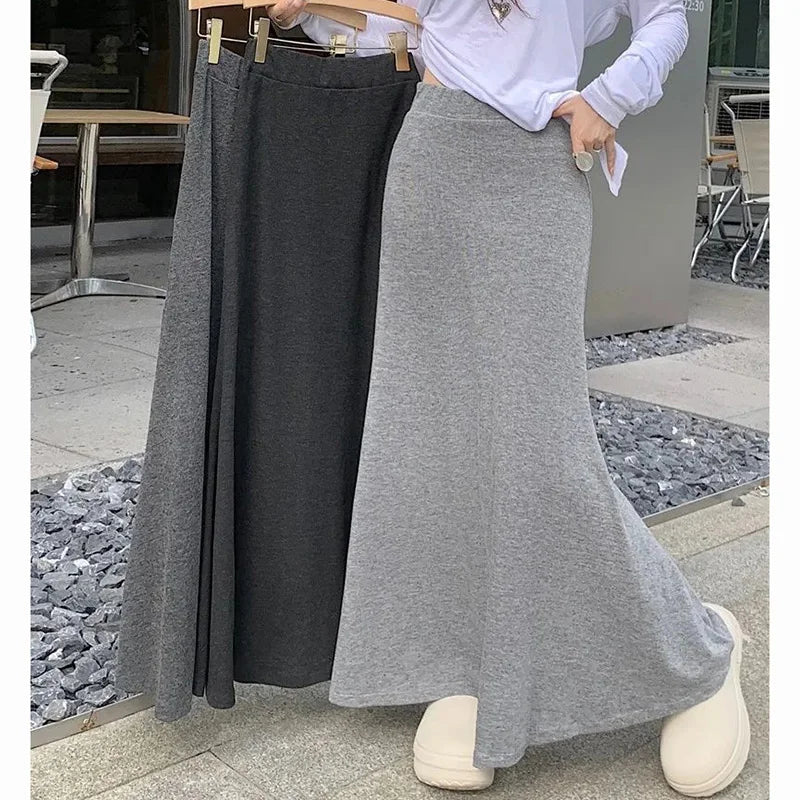 Lady Classic Hip Wrap Knitted Skirts Female Retro High Waisted A-line Dress.