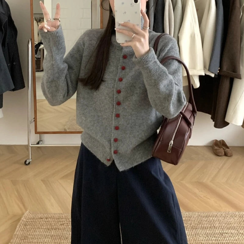 Winter Fashion New Korean Elegant Single Breasted Knitted High Necked.