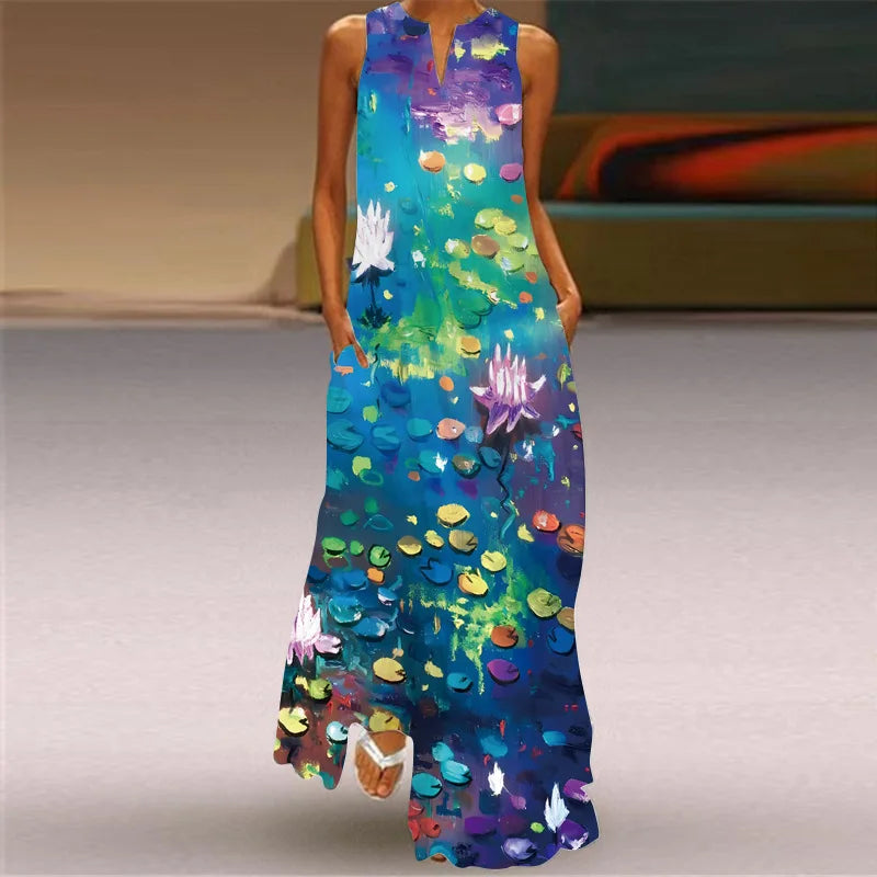 Vintage Print Maxi Dress For Women.