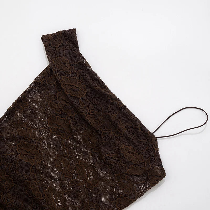 Women’s Mozision One Shoulder Lace See Through Sexy Maxi Dress.