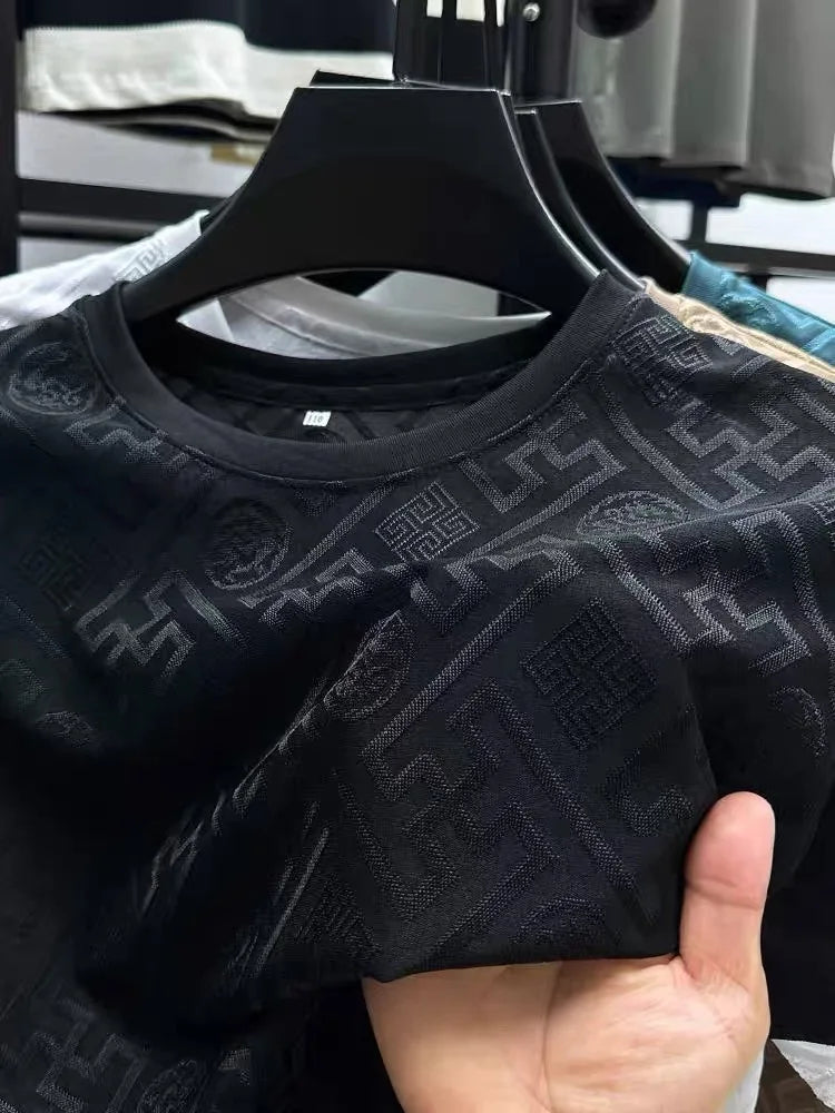 Men’s High end brand ice silk round neck short sleeve T-shirt summer.