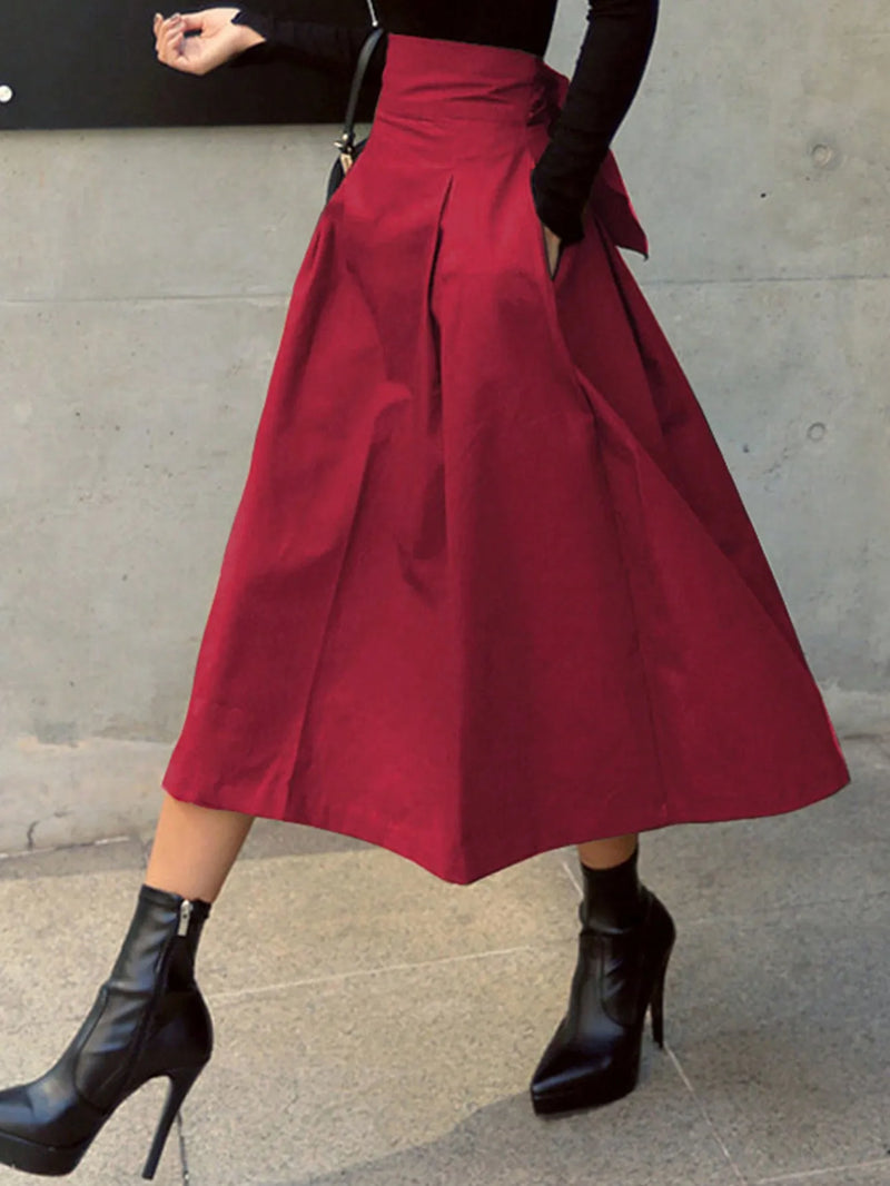 Stylish Solid A-line Skirts for Women Preppy School Style High Elastic.