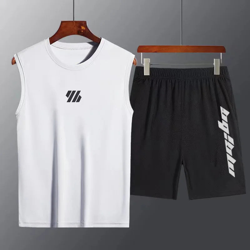 2 Pcs/Set Sports Set Men's Suit Running Vest+Sport Shorts Jogging.