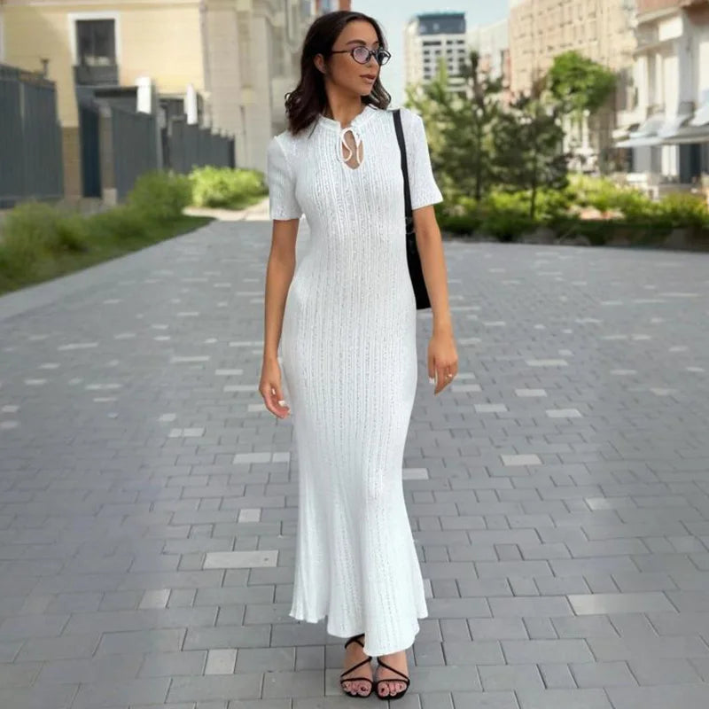 Elegant Sweater Dress Summer High Waist Woman Dress.