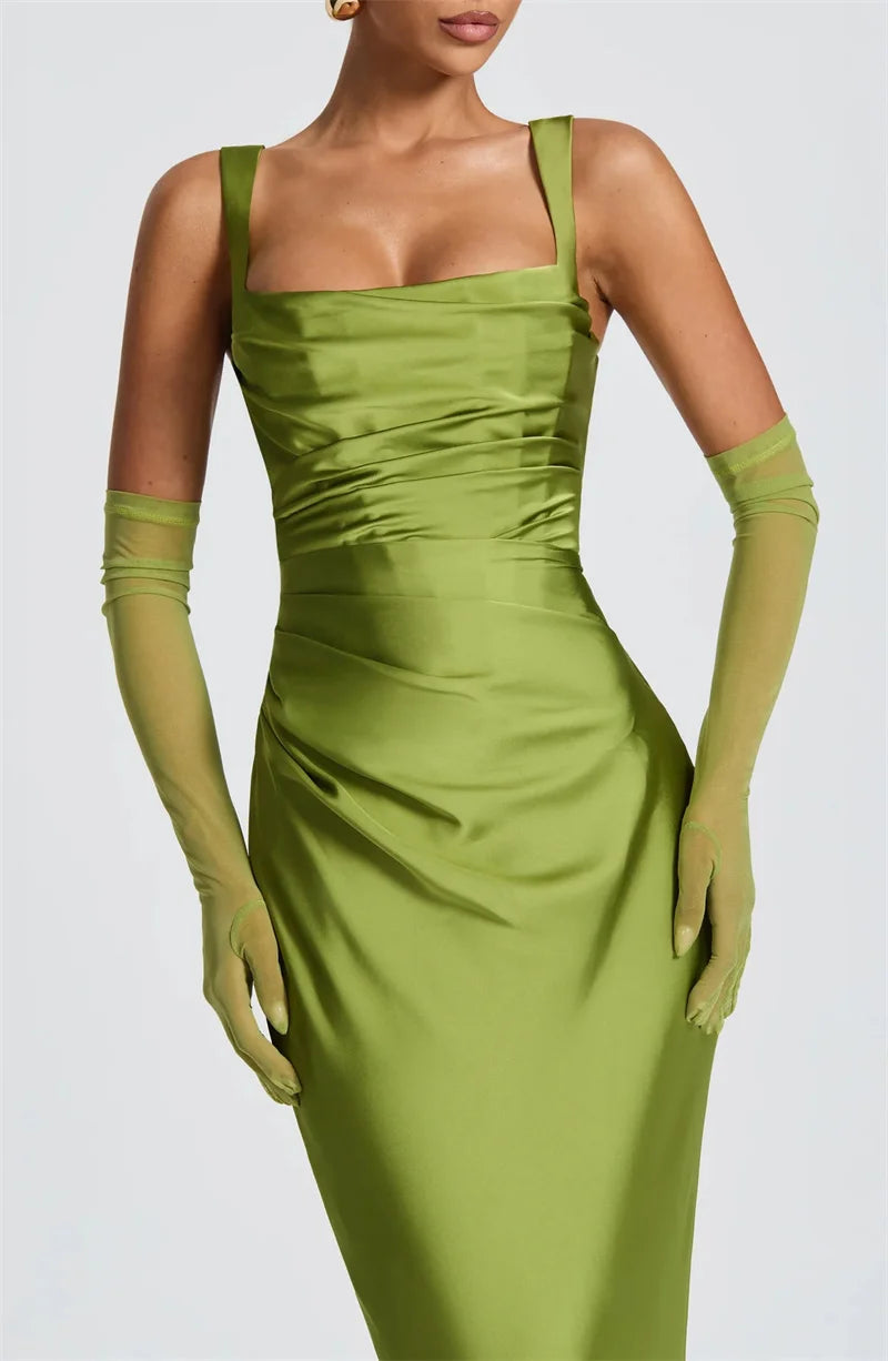 Mozision Satin Backless Sexy Maxi Dress Women Elegant.