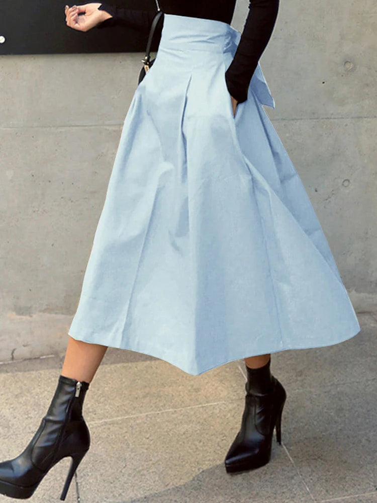 Stylish Solid A-line Skirts for Women Preppy School Style High Elastic.