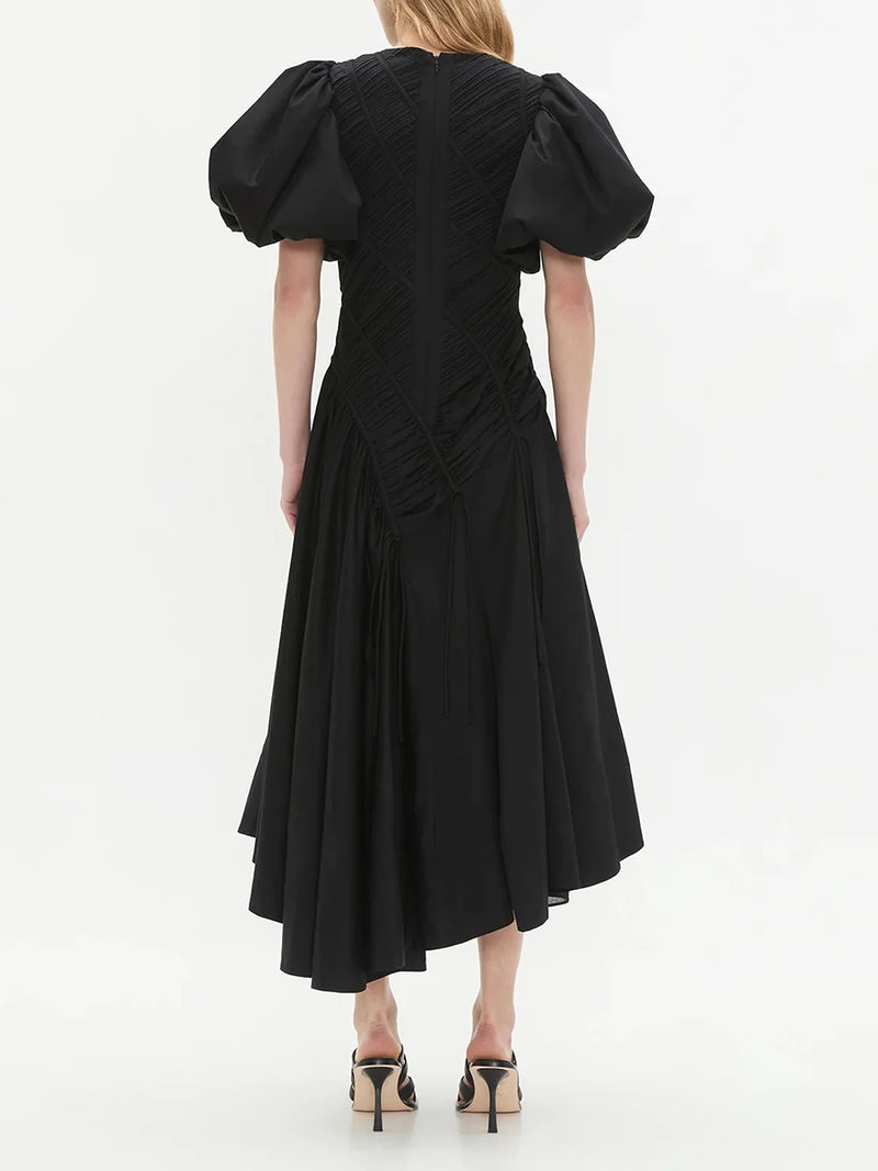 Solid Spliced Folds Irregular Long Dresses for Women.