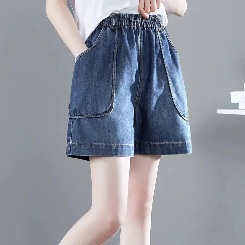 Summer plus Size Casual Loose Women's Jeans High Waist Wide Leg Shorts.