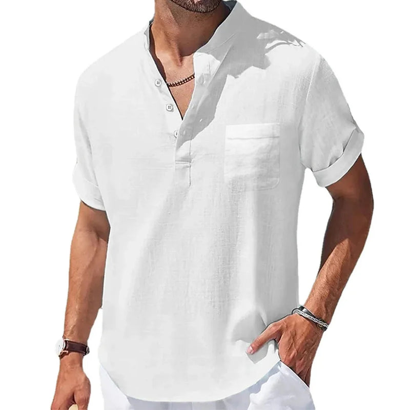 Summer Men's Cotton and Linen Shirts Short-Sleeved.
