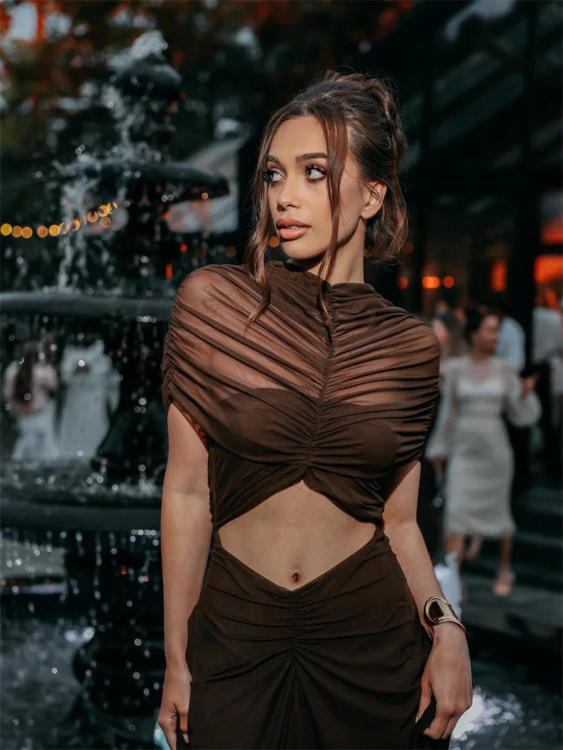 Women’s Mozision Hollow Out Short Sleeve Sexy Maxi Dress.