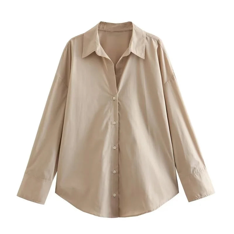 Women's spring new Europe-American fashion striped long sleeve lapel loose.
