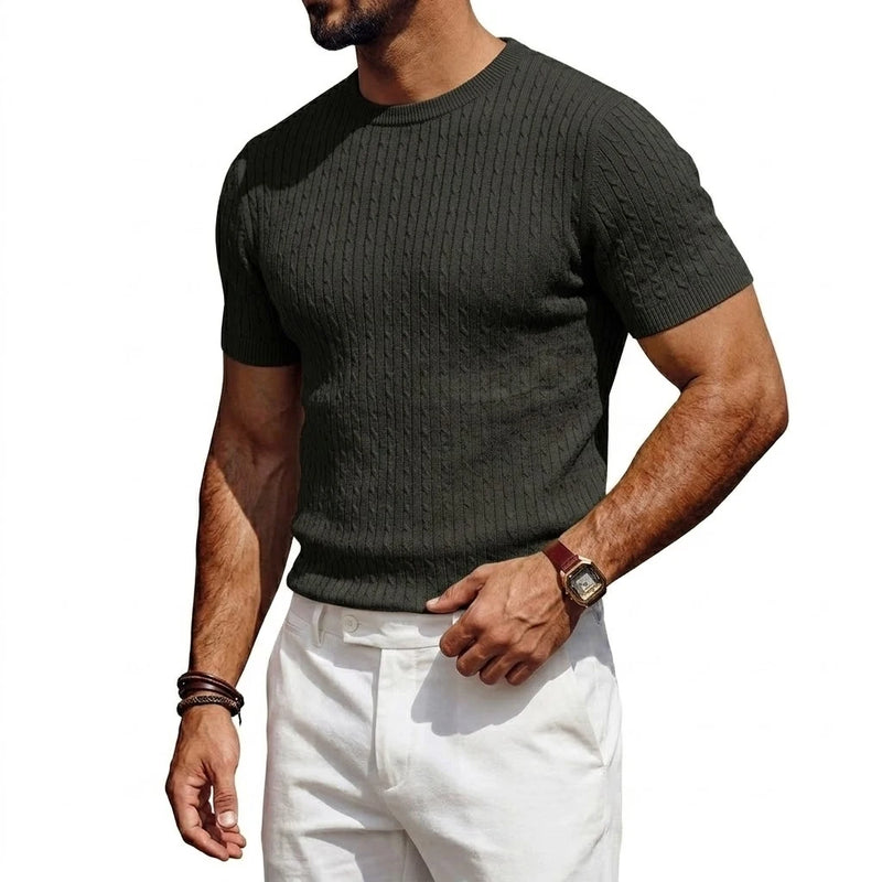 Men’s Short Sleeve Soft Textured Knit Pullover Summer Knit Shirt Casual Tshirts.