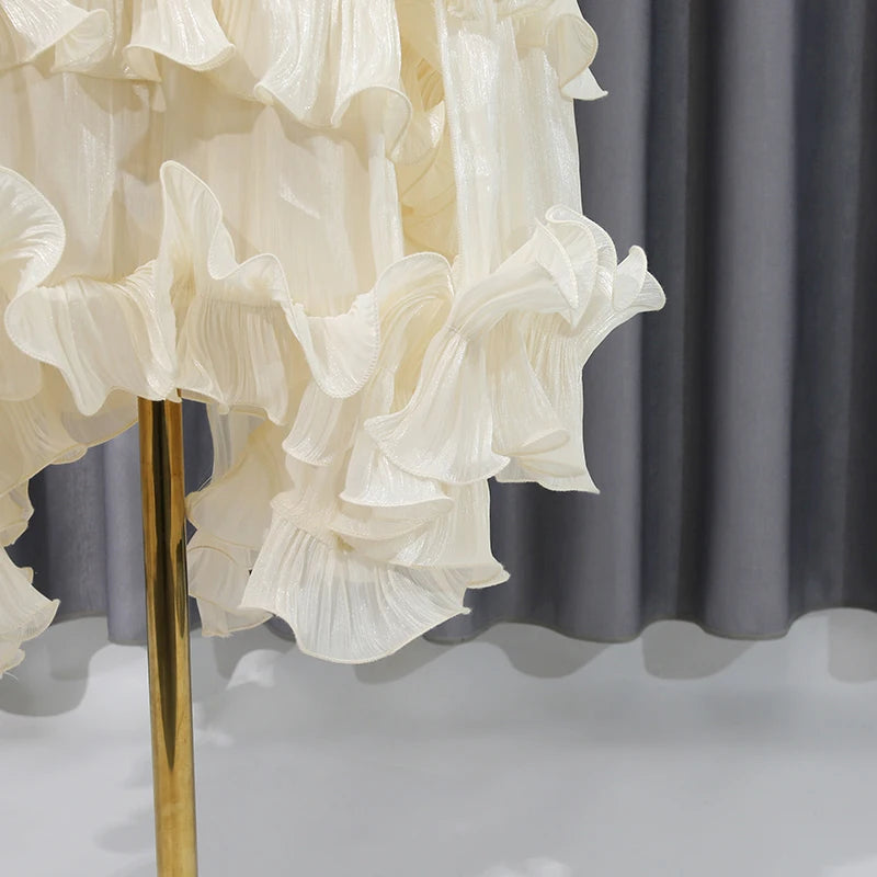 VGH Solid Spliced Ruffles Cape Long Dresses for Women.