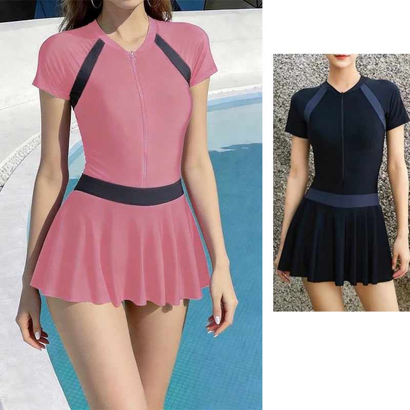 1pcs Women Swimsuit Girls Solid Slimming One-piece Dress Style.