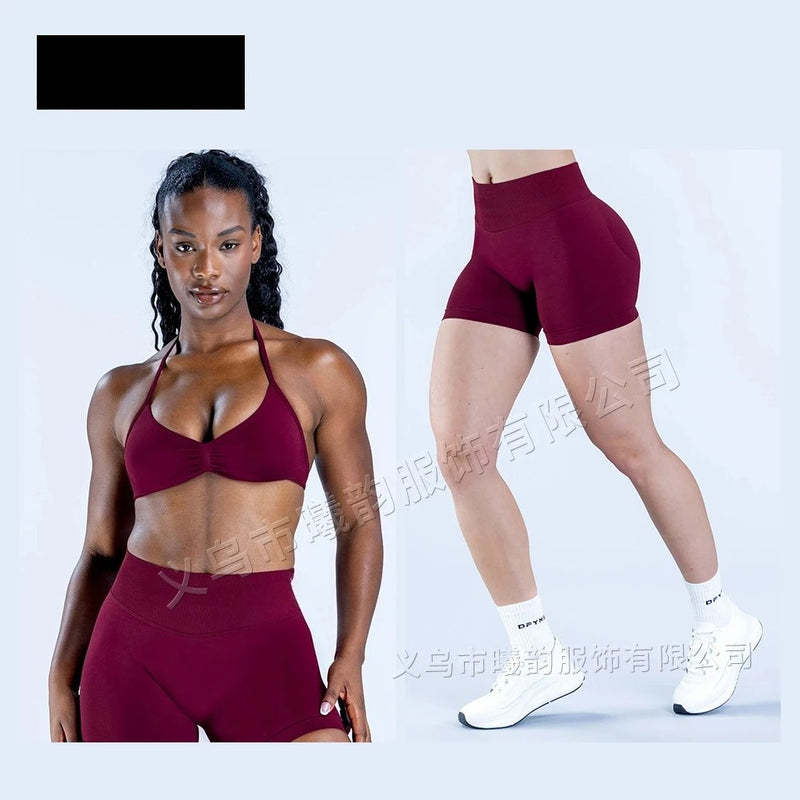 Backless tank top and shorts set, made of highly stretchy, perfect for yoga and outdoor fitness.