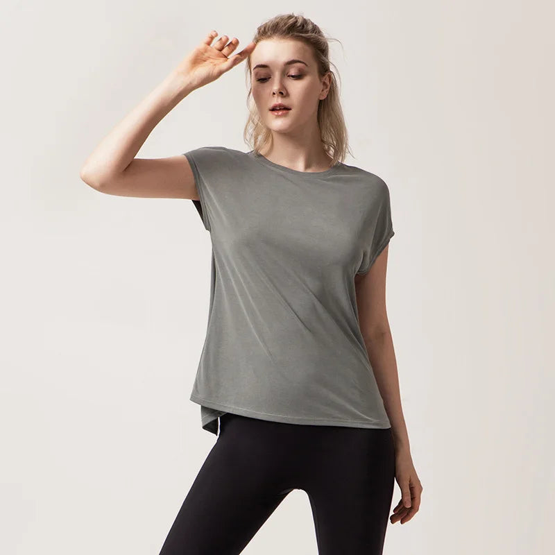 Women's Split Side Yoga Top Sexy Open Back Fitness T-shirt.