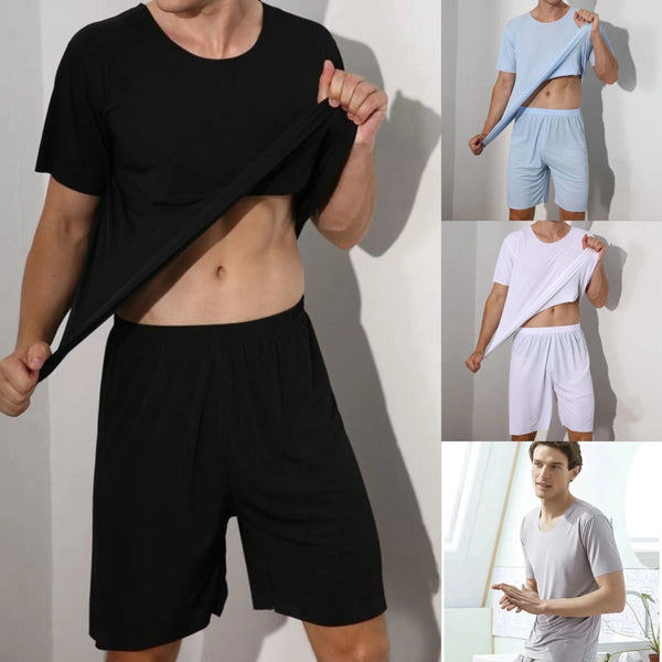 Men's two-piece ice silk pajamas Loungewear.