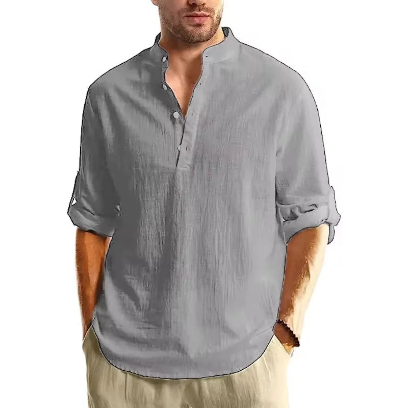 Long Sleeve Henley Shirt Men Cotton Lightweight T-Shirts.