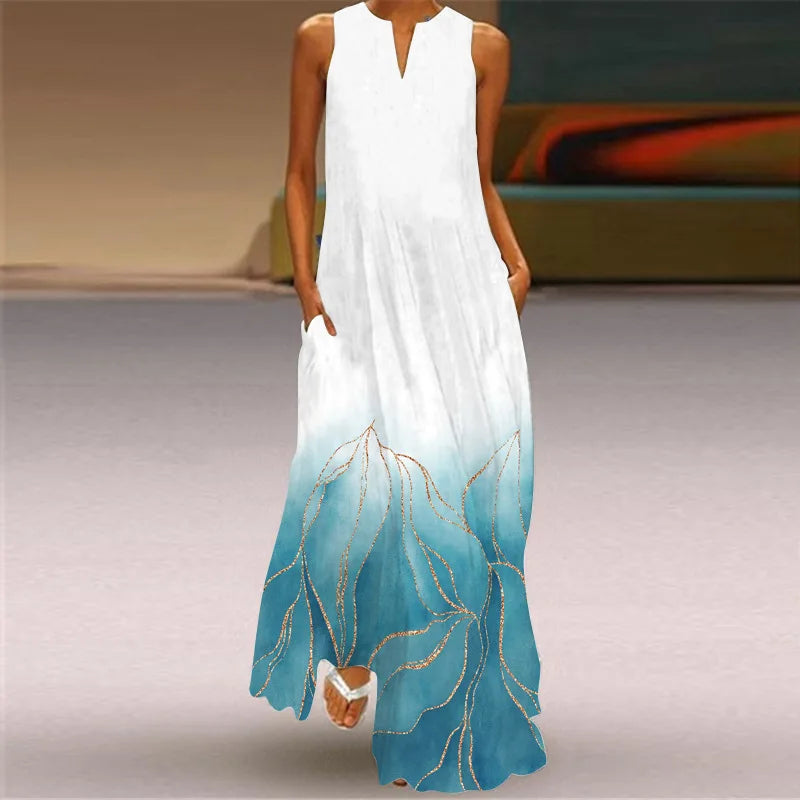 Vintage Print Maxi Dress For Women.