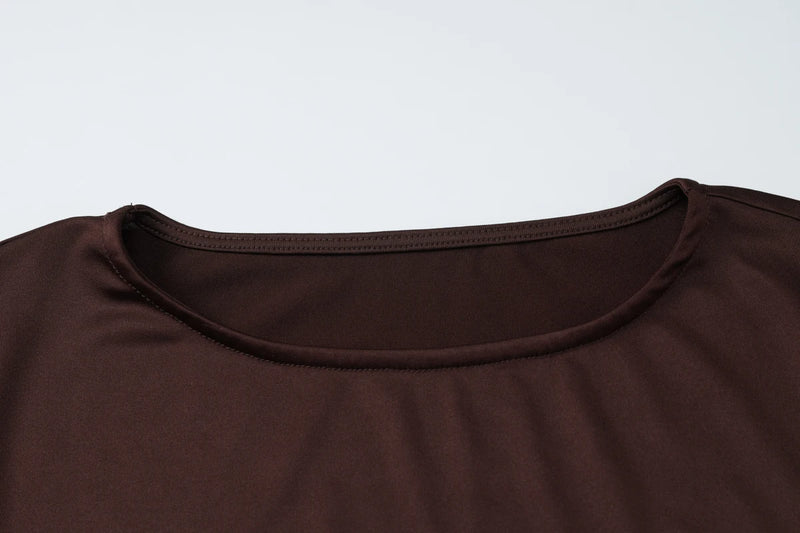 Dulzura Autumn Fashion Elegant O-Neck Long Flare Sleeve Ruched Slim Fit Ribbon.
