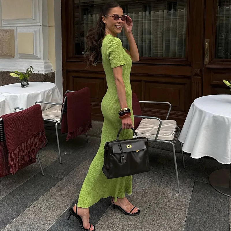 Elegant Sweater Dress Summer High Waist Woman Dress.