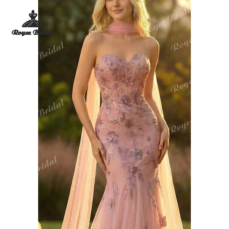 Women’s Neck Scarf Embroidered Mermaid Prom Dresses Sweetheart Formal Evening.