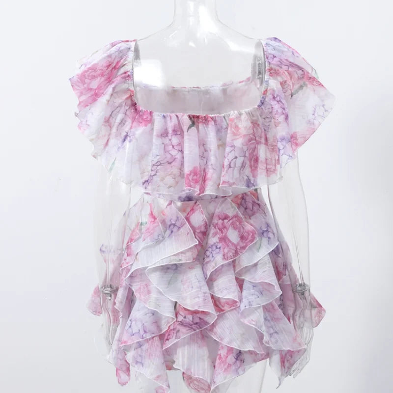 Women’s Chic Floral Printed Mini Dress Backless Sleeveless.