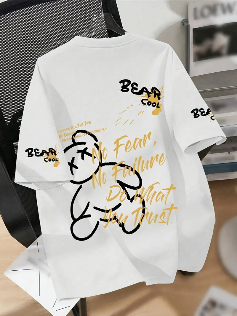 Hot selling summer men's personalized teddy bear print breathable.