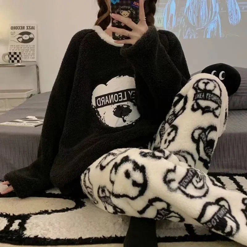 Women's Pajamas Tops and Trousers Sleepwear Homewear Winter Cartoon.