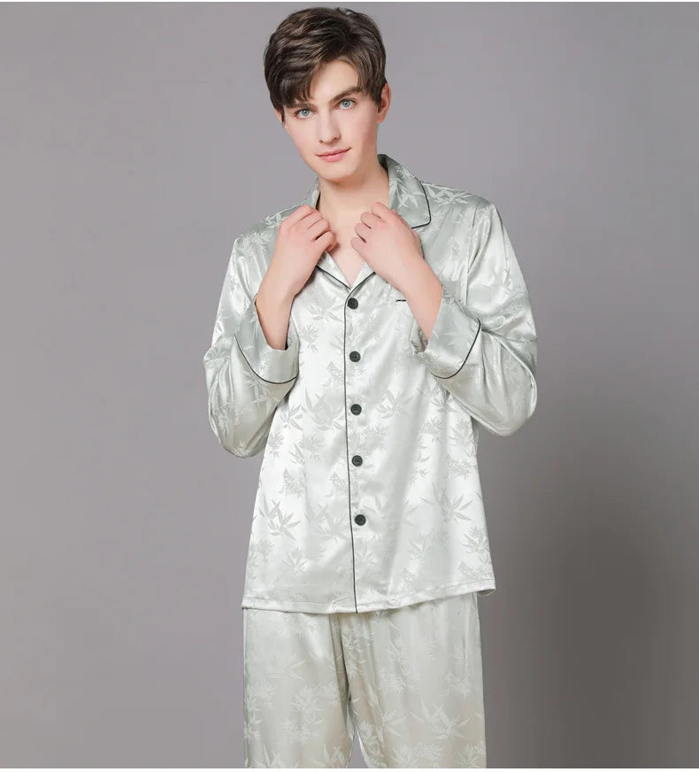 Men Ice Silk Pajamas Suit Summer Plus Size.