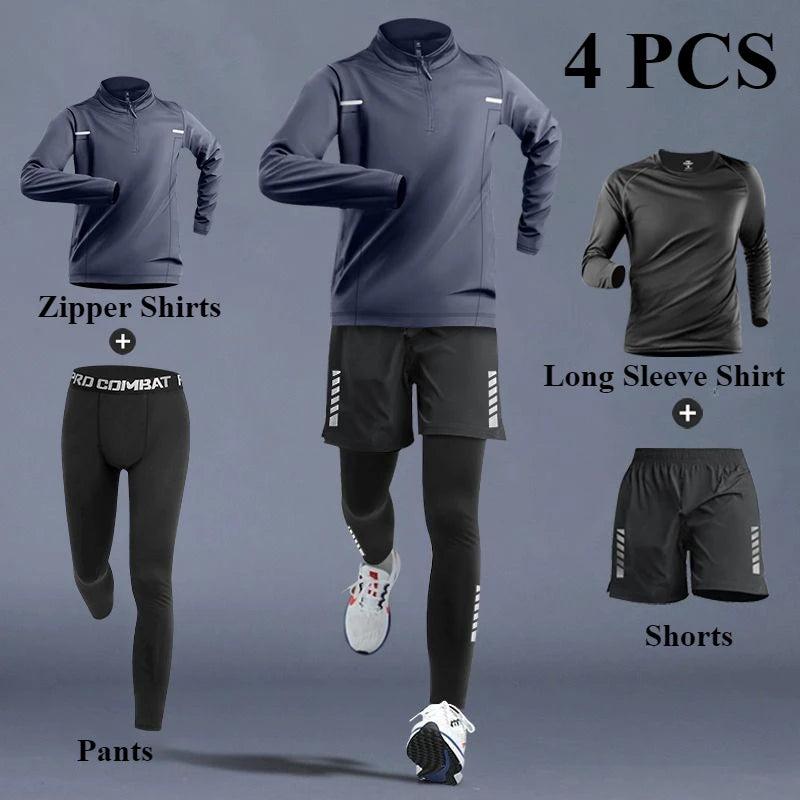 Men's Quick-Dry Sports Set 1-5 PCS Spring Track Field Zipper Training Running Fitness.