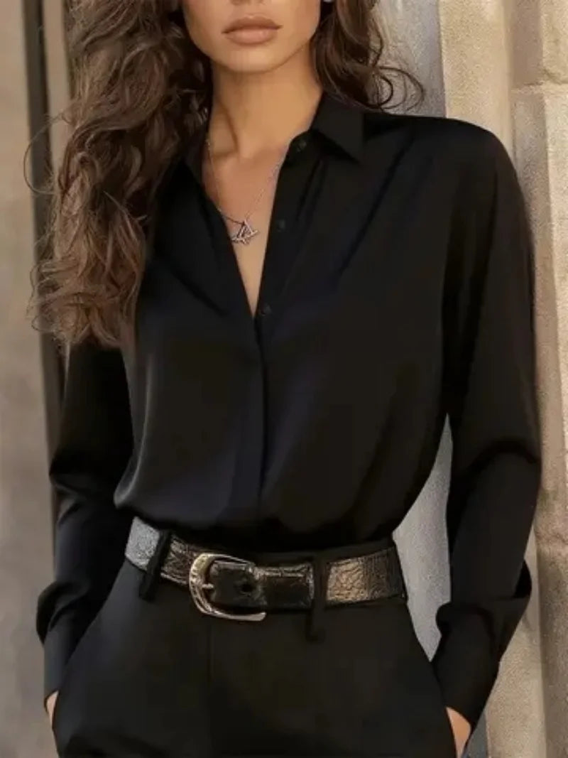Women's  Long Sleeve Button Down Blouse - Elegant Office Chic Top.