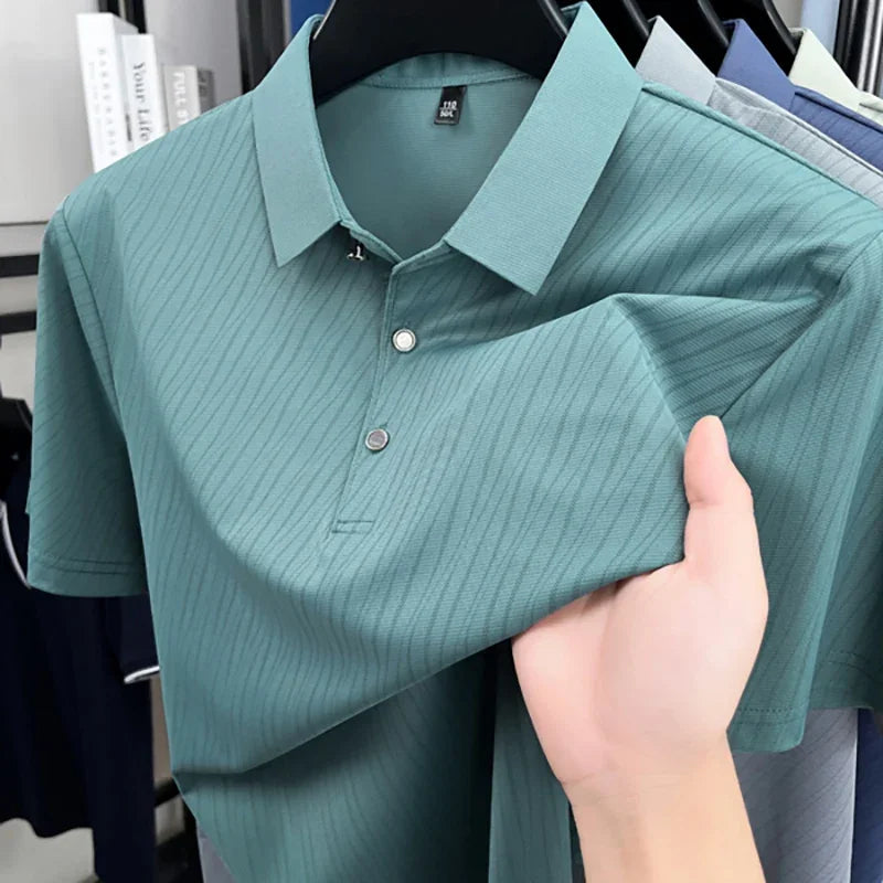 Summer Man Polo Shirts Luxury Short Sleeve Ice Silk Cool Soft.
