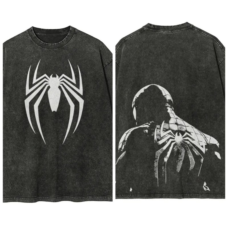 Marvel Spider-man Washed Retro Short Sleeve T-Shirt Casual Summer.