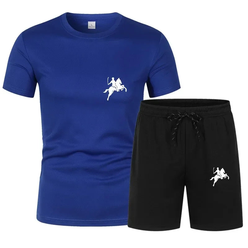 New fashionable and high-quality men's short sleeved T-shirt+shorts two-piece.