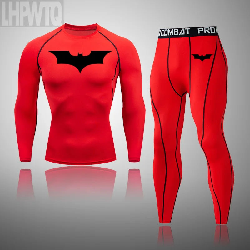 Superhero Men Running Sports Tshirt +Pants Tights Set Men's Fitness.