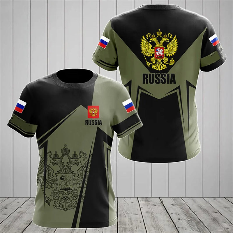 Men's T-shirts Casual Fashion Summer New Russian Flag Short Sleeved Tops.