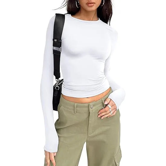 1pcs Four Seasons Fashion Senior Women T-shirt Long Sleeve Crew Neck.
