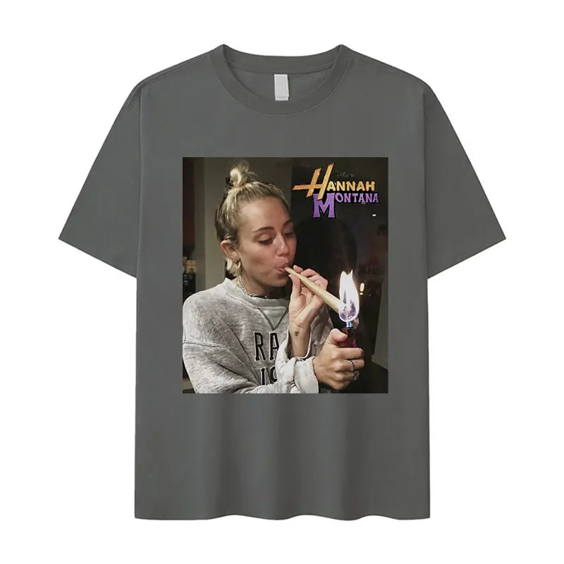 Miley Cyrus Funny Smoking T Shirt Hannah Montana Aesthetic Vintage T-shirt Men Women.