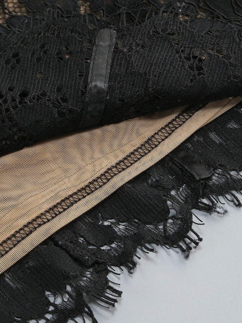 Black Lace Patwork Sleeveless Maxi Dress for Women.